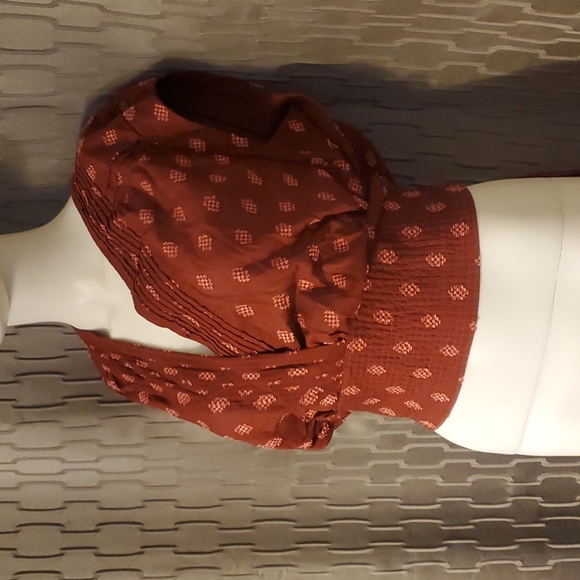 Anthropologie burgundy and pink blouse, M, ties in back - Picture 2 of 6